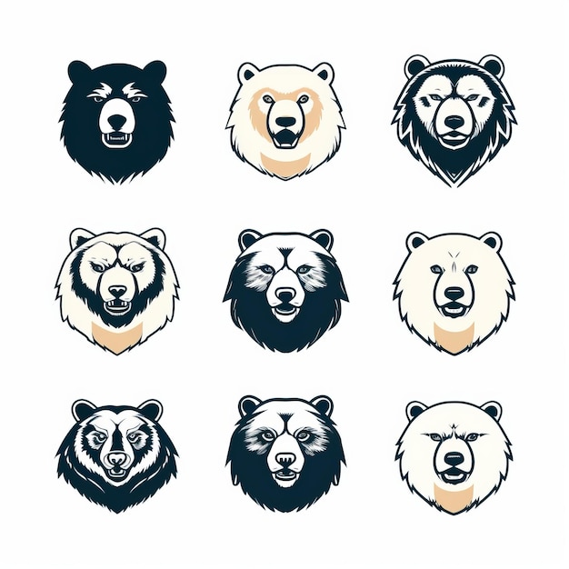 Bear Logos Collection On White Background