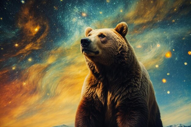 Photo bear looking at the night sky