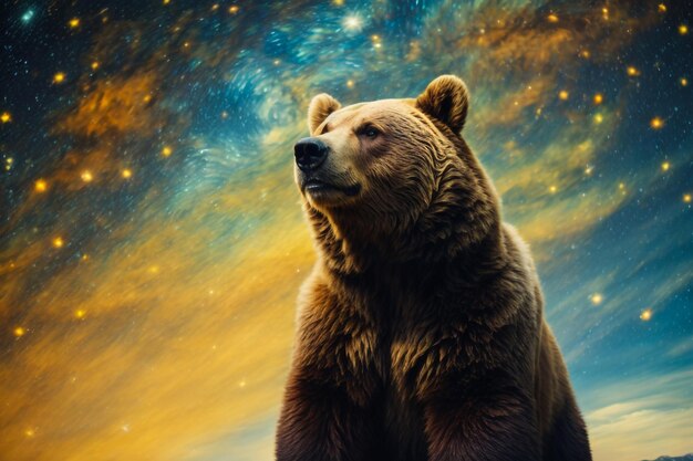 Photo bear looking at the night sky