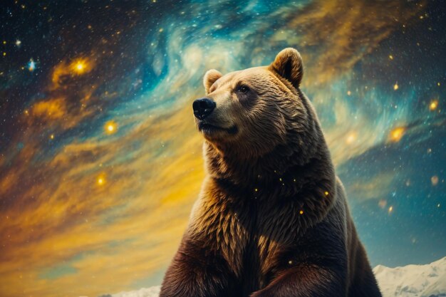 Photo bear looking at the night sky