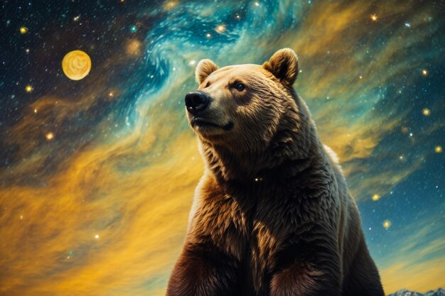 Photo bear looking at the night sky