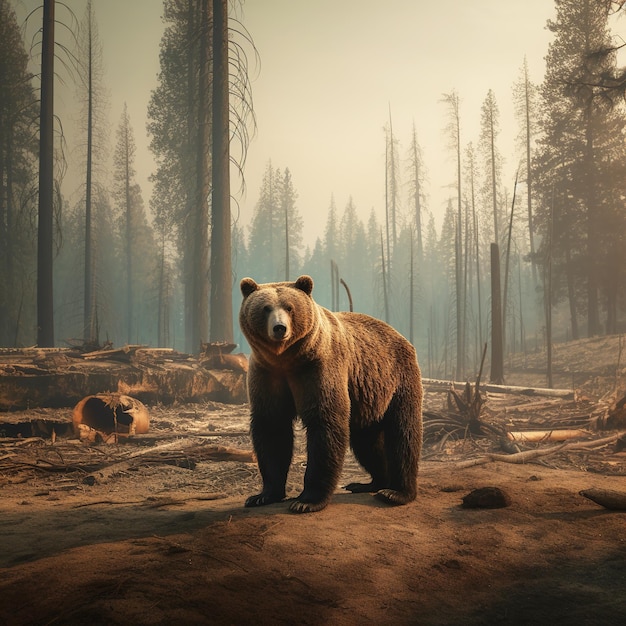 a bear lost in natural destruction
