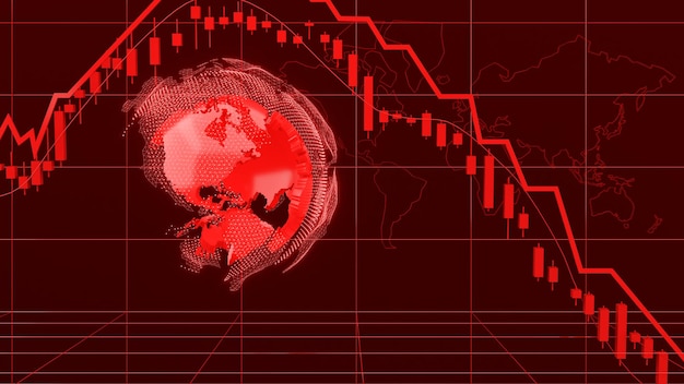 Bear market stock chart on red backgroundstock market\
crashbusiness finance and investment3d rendering