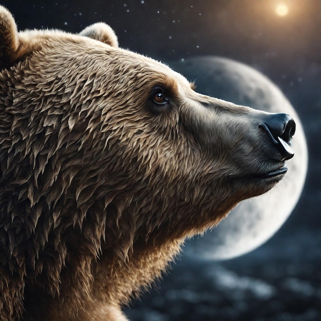 Photo a bear under the moon