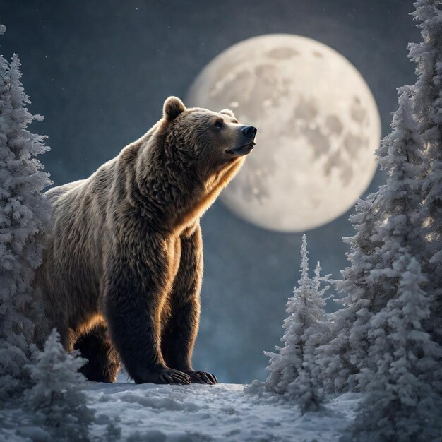 Photo a bear under the moon