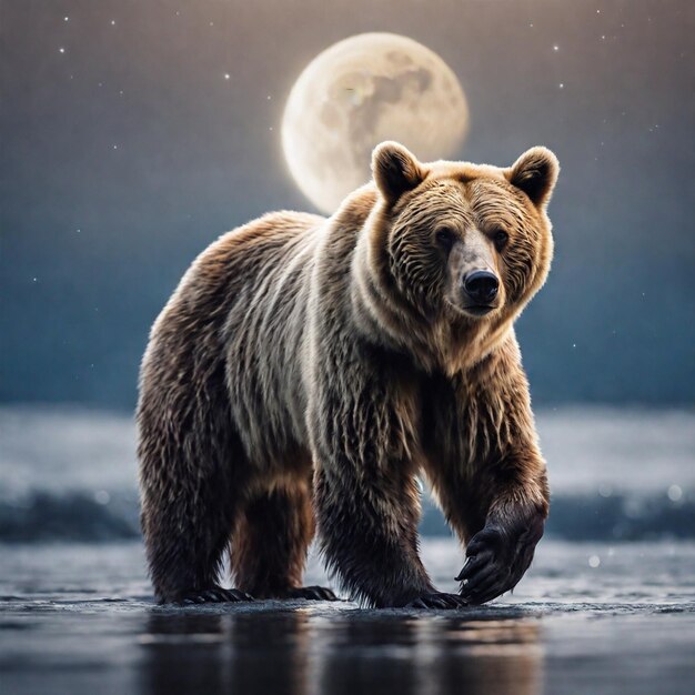 Photo a bear under the moon