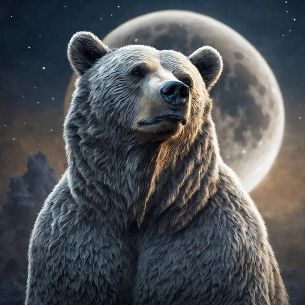 Photo a bear under the moon