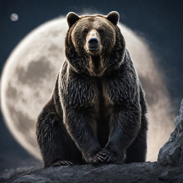 Photo a bear under the moon