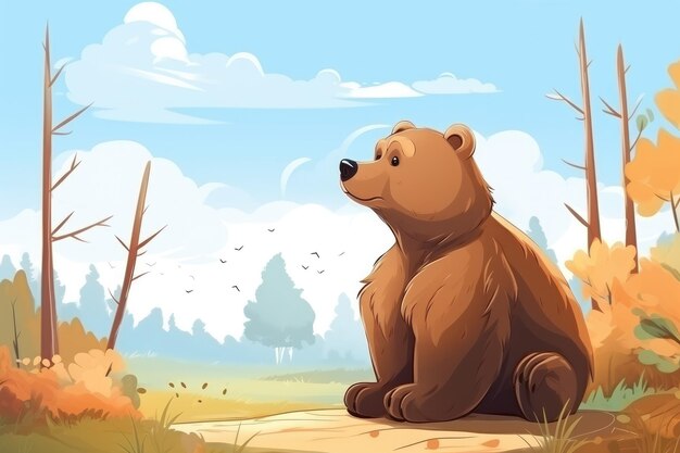 Bear in nature Drawn cartoon animal illustration Generative ai