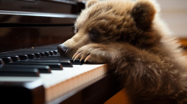 The bear plays the piano Animal and classical music The harmony of nature meets in music