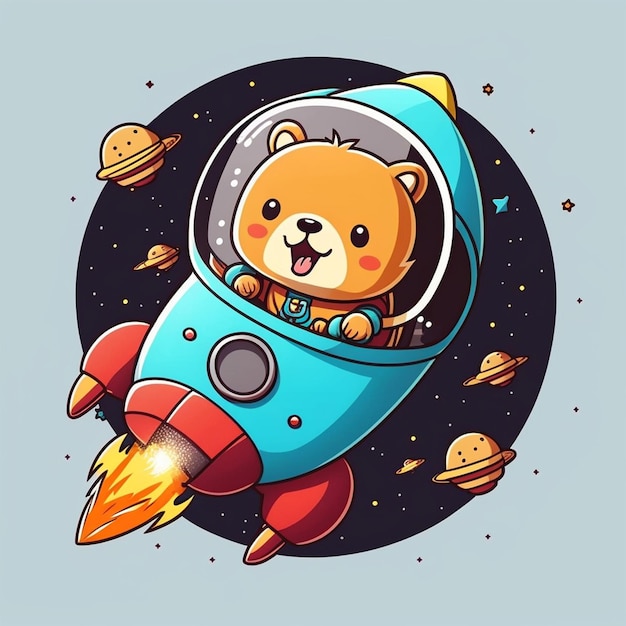 Bear Riding a Rocket Vector Illustration