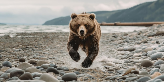 bear running on beach