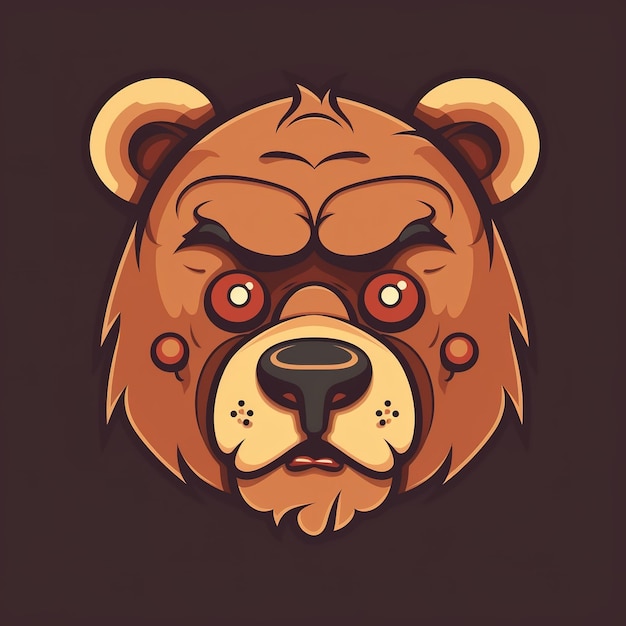 A bear's face with a brown background and a red eye.