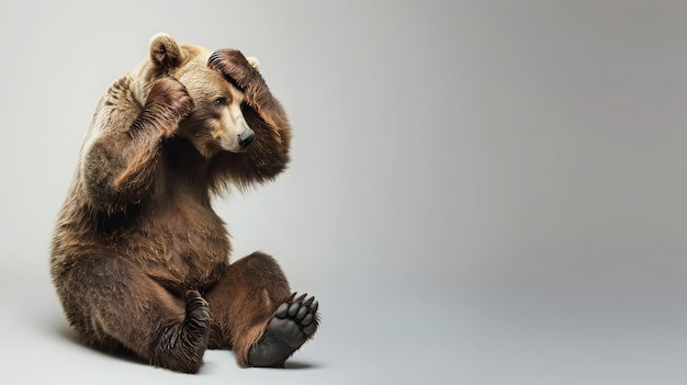 Photo bear sitting with his paw on his head as if in despair concept emotions generative ai