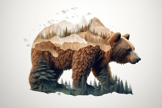 Bear Skin With Natural Mountain Wildlife Concept