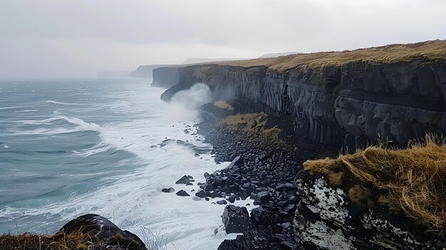 a bear stands on a cliff overlooking the ocean