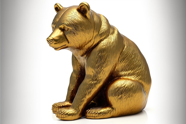 Иллюстрация статуи медведя из чистого золота, финансовый рынок, белый фон. Генеративный ИИ