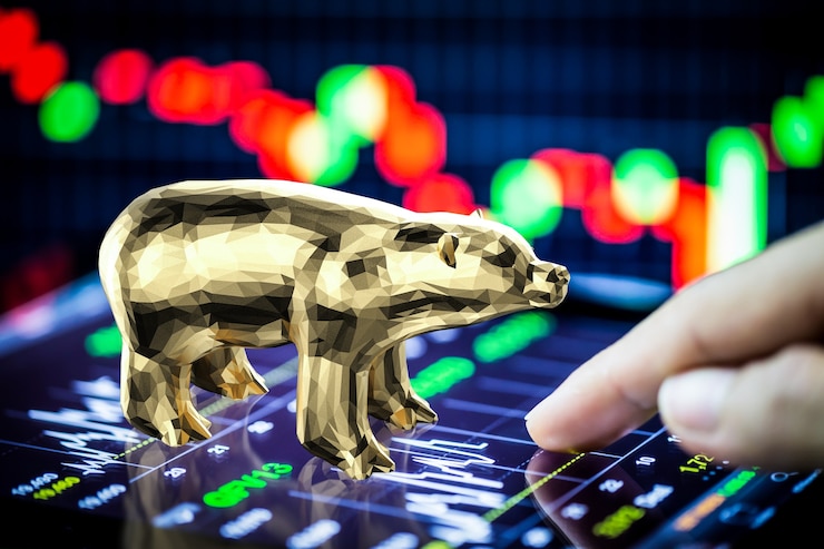 Bear stock market concept with bear on financial graph