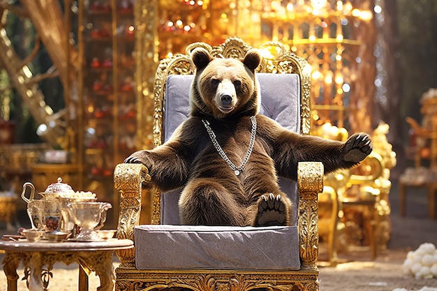 Bear in sunglasses resting on armchair AI generative