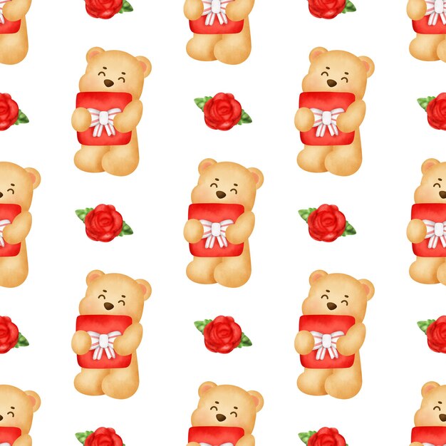 Bear valentine's day seamless pattern