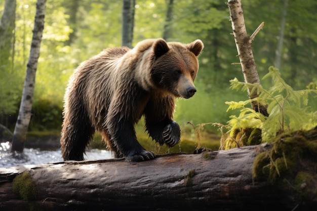 bear walking on log