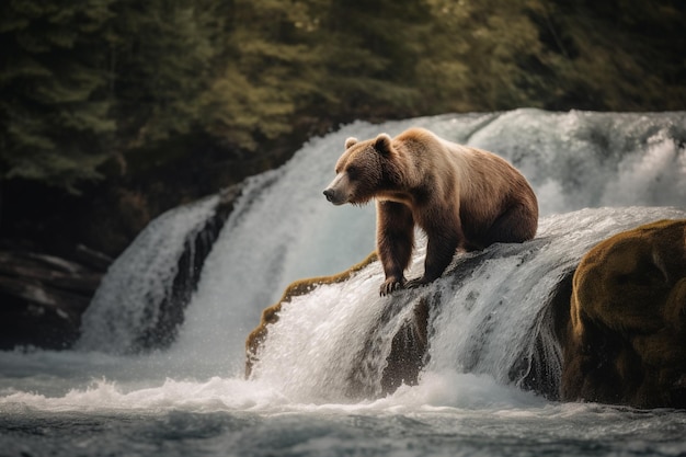 A bear on a waterfall
