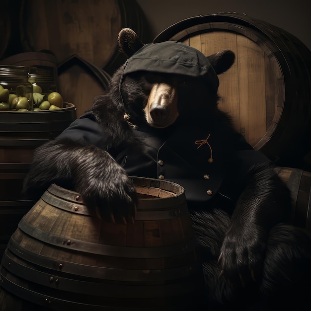 Photo bear and wine barrel