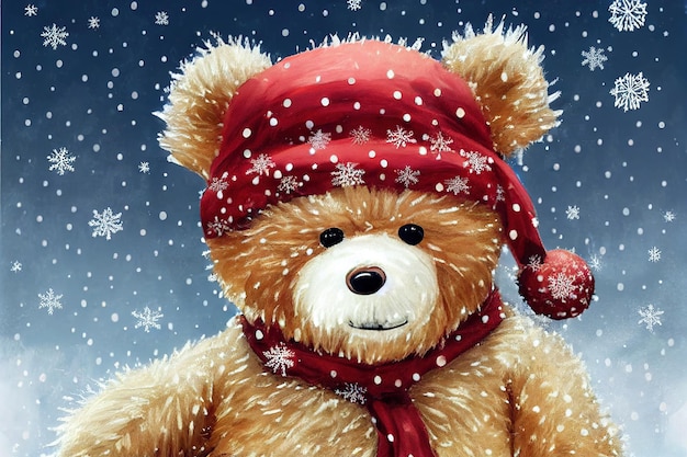Bear in the winter forest christmas background