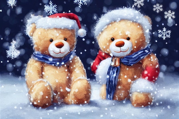 Bear in the winter forest christmas background