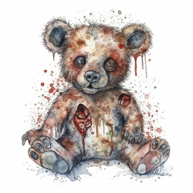 A bear with a bloody heart.