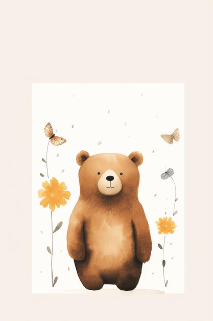 Photo a bear with butterflies around it