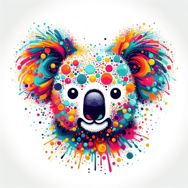 a bear with colorful hair and multicolored eyes sits in front of a heart that says  happy birthday