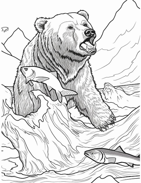 A bear with a fish in his mouth