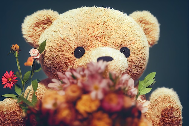 Bear with flowers postcard or desktop background