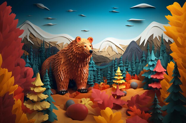 Photo bear with forest mountains nature