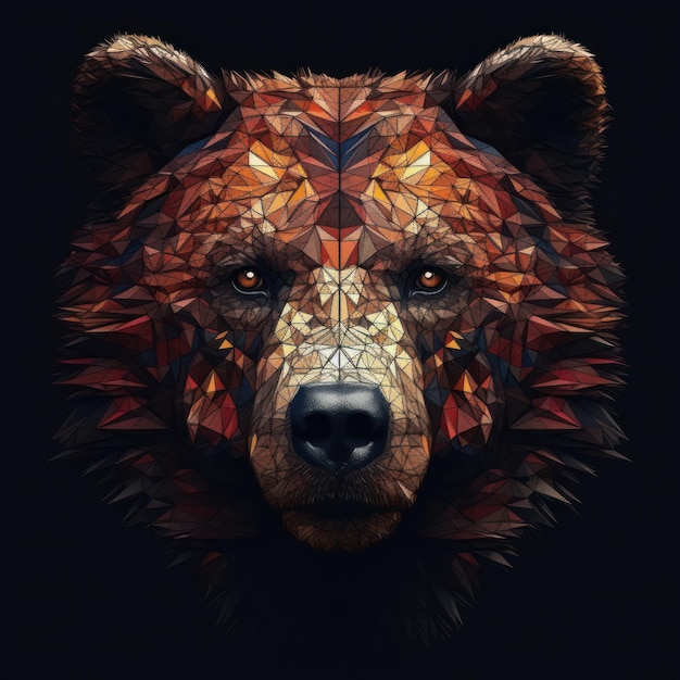 A bear with a geometric pattern on its face