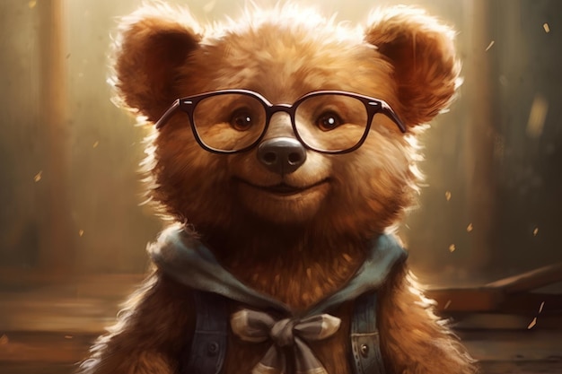 A bear with glasses and a bow tie