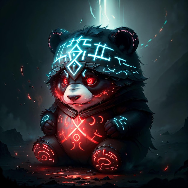 A bear with glowing runes