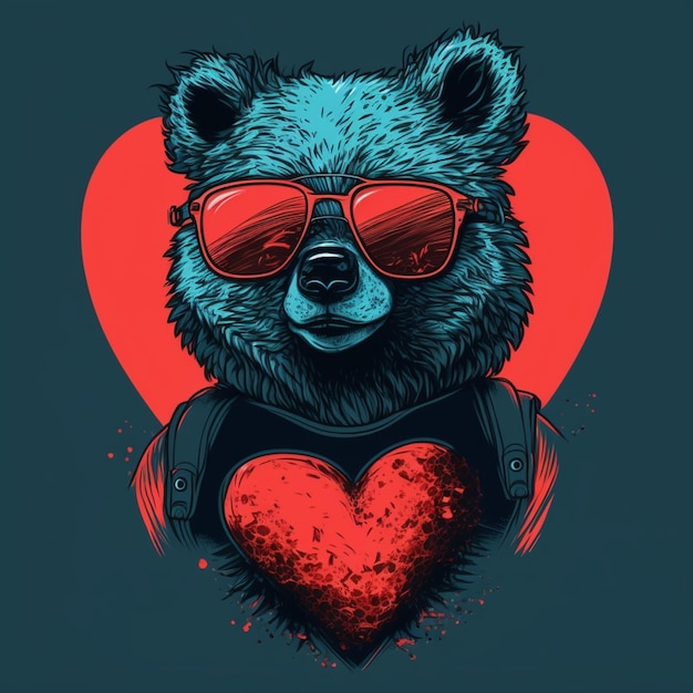 A bear with a heart on his chest