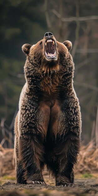 Photo a bear with his mouth open and the word  bear  on its back