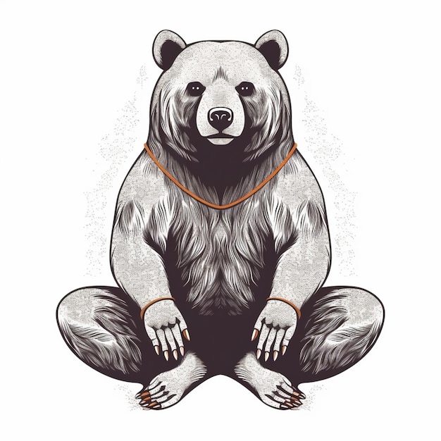 Медведь с оранжевым шарфом на шее сидит в кругу.