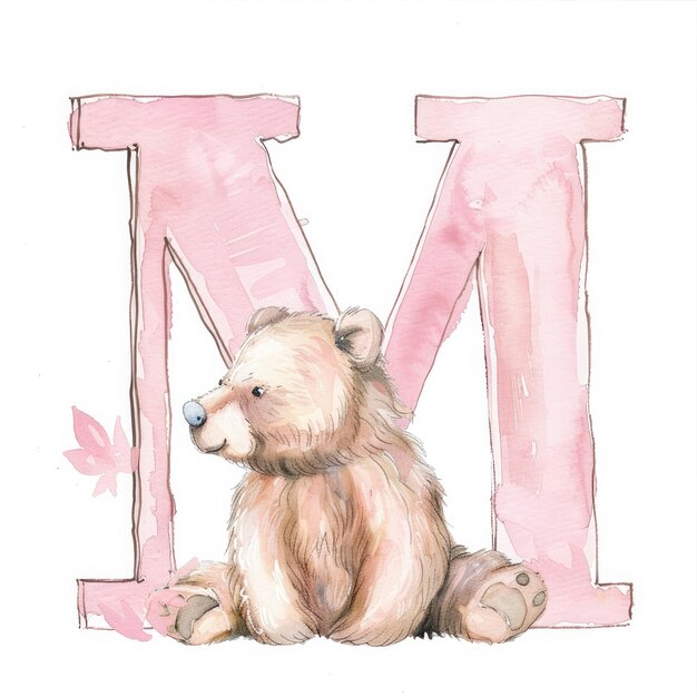 Photo a bear with a pink letter m on it