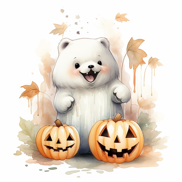 a bear with a pumpkin and a pumpkin on it