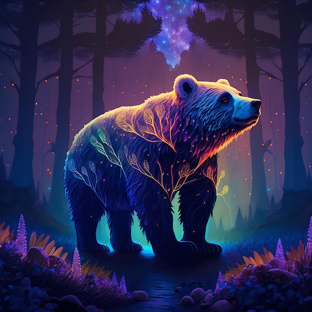 A bear with a smoke cloud in the background