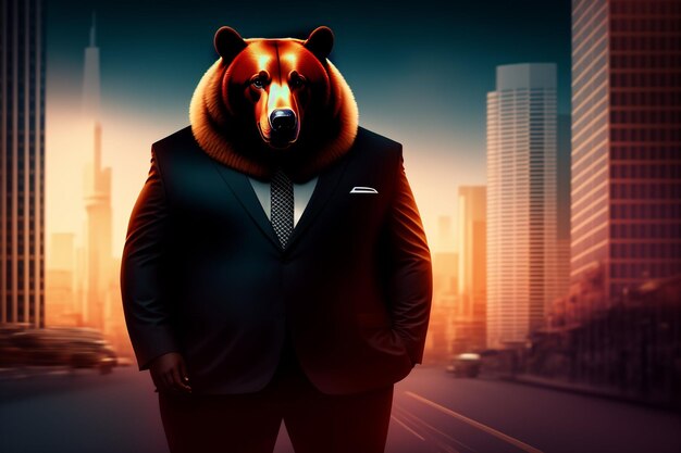 A bear with a suit on and a suit on it