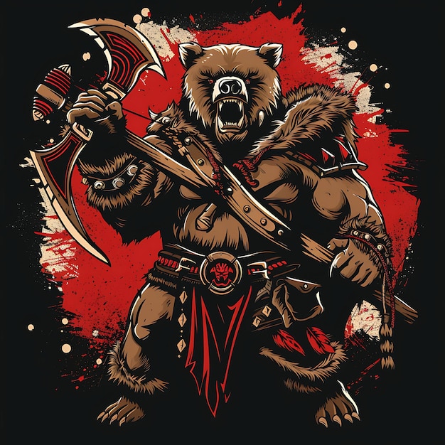 медведь с мечом и мечом в руке