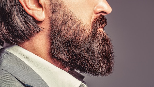 Beard is his style. Bearded man close up. Perfect beard. 