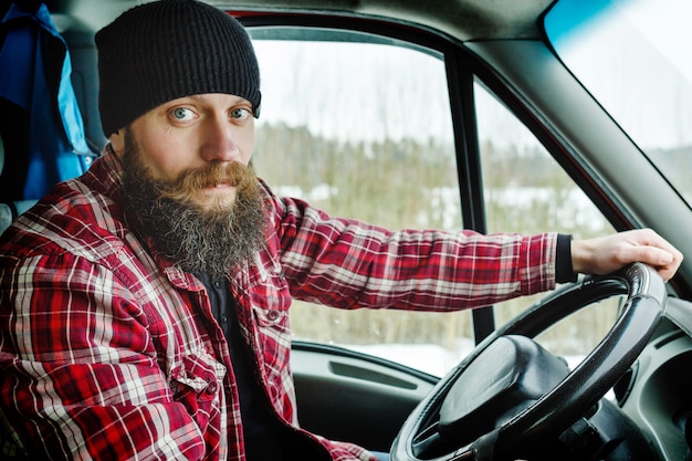 Bearded bead driver rides in the forest