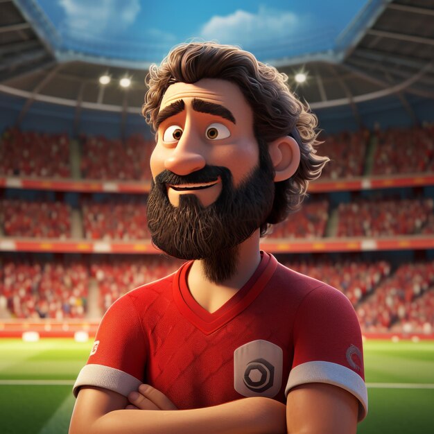 Photo bearded brilliance soccer superstar roams the red stadium packed with pixar charm