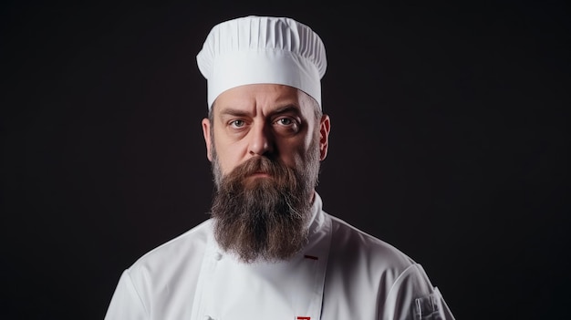 Bearded chef cooks or baker Bearded male chefs isolated Cook hat Confident bearded male chef in white uniform Serious cook in white uniform chef hat Portrait of a serious chef cook